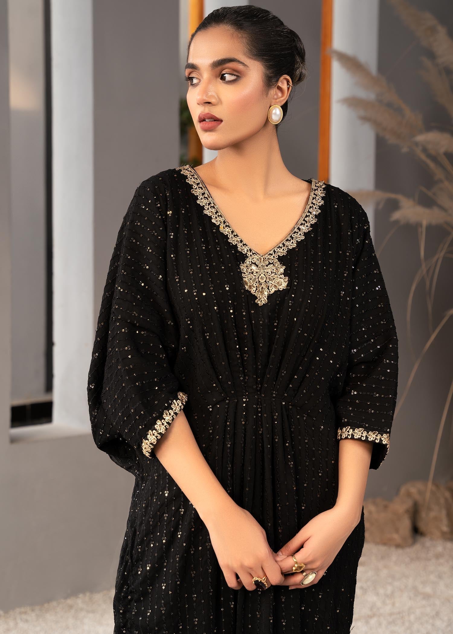 Chiffon Kaftan in Black