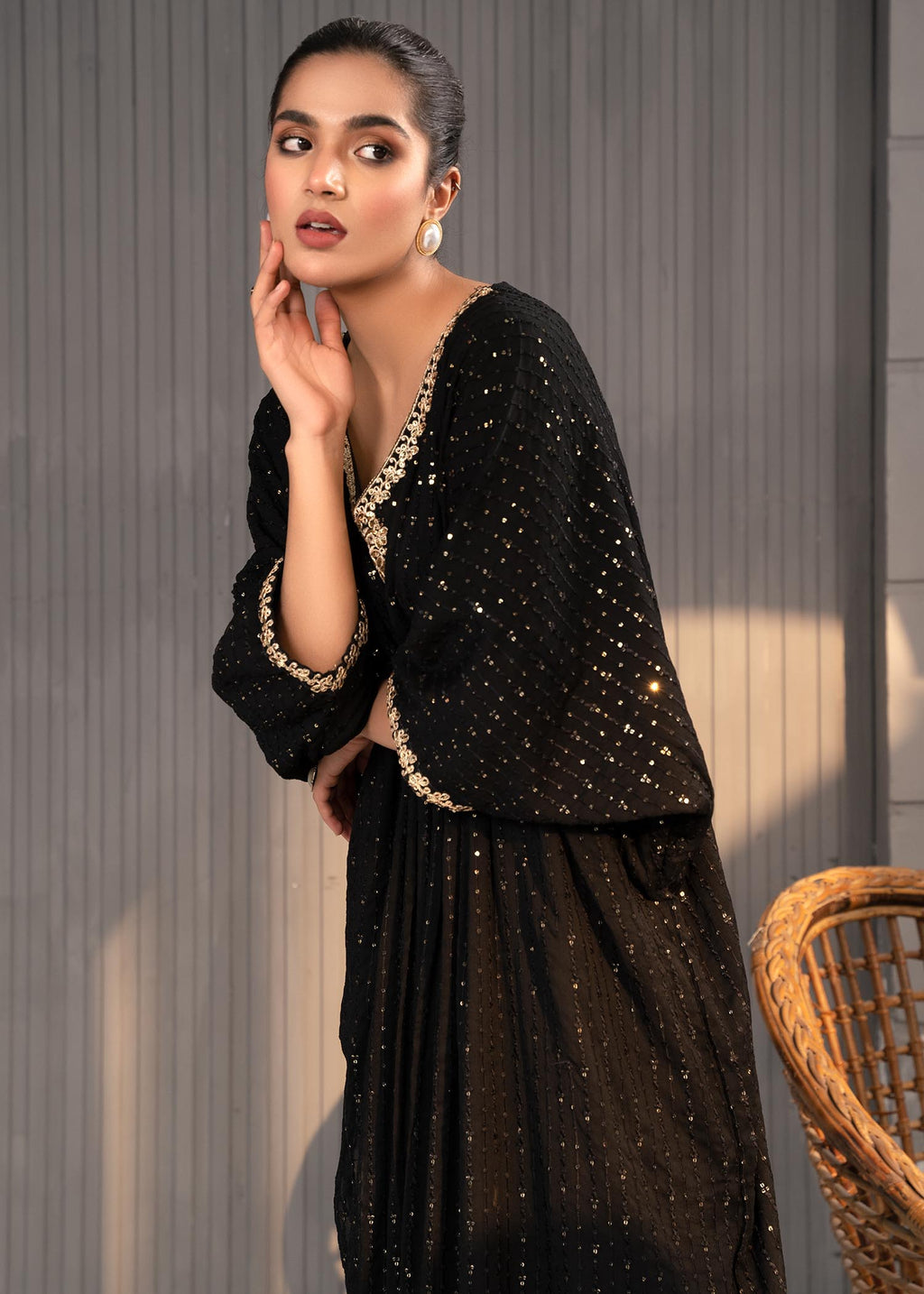 Chiffon Kaftan in Black