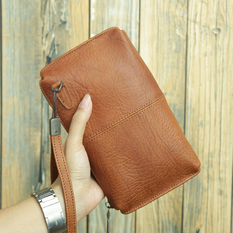 Men's Genuine Leather Long Wallet - Brown