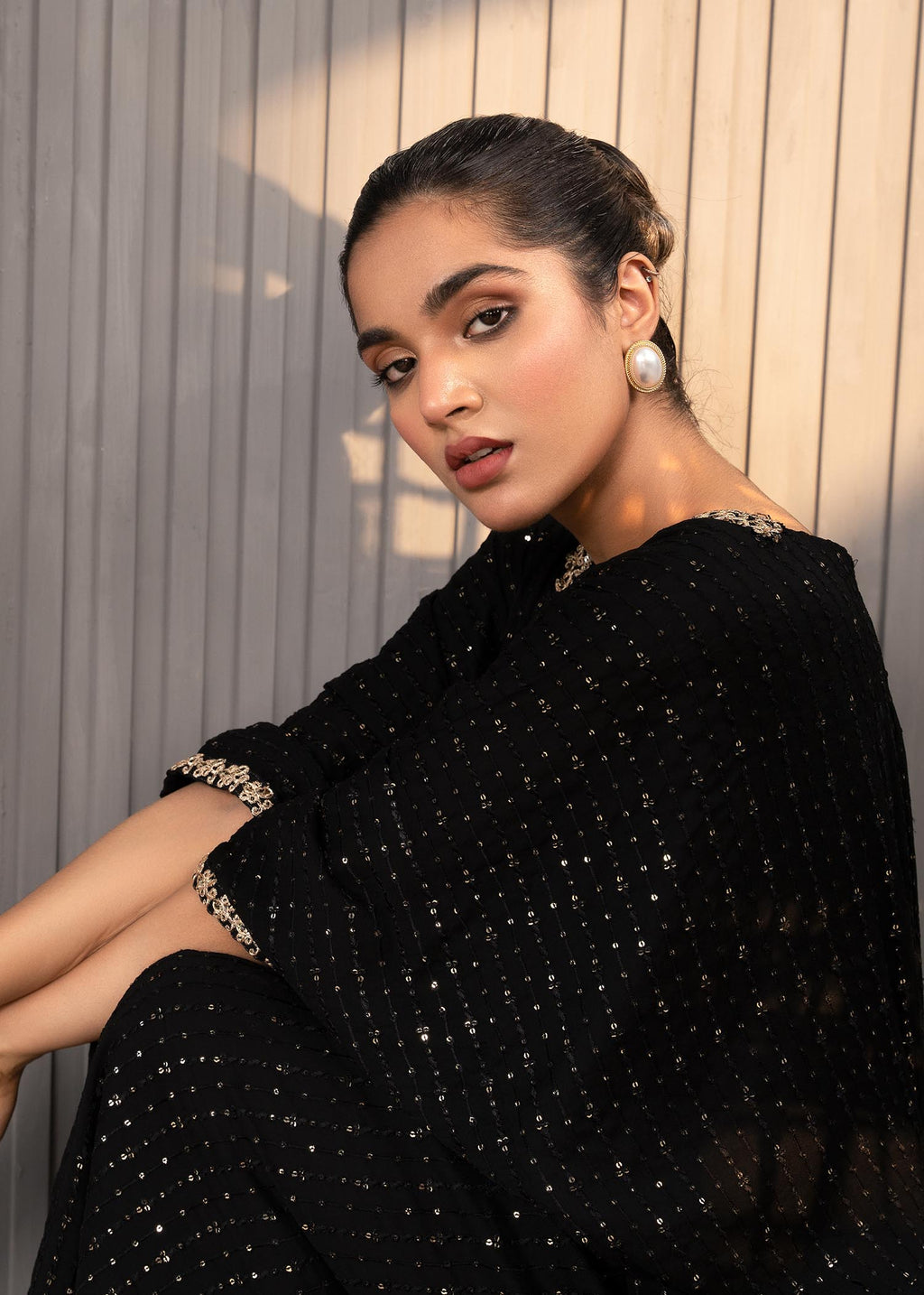 Chiffon Kaftan in Black