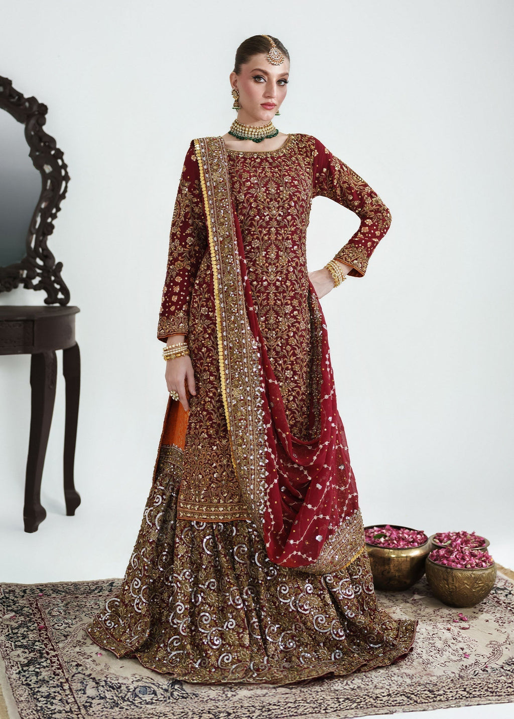 Pk chiffon Lehenga in Red